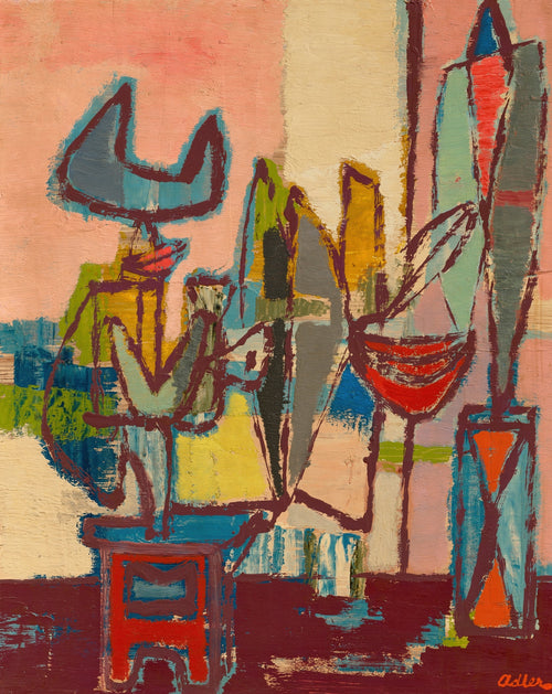 Abstract Composition (1946) — mid-century modernist painting with layered color and gestural form. Archival giclée art print on fine art paper.