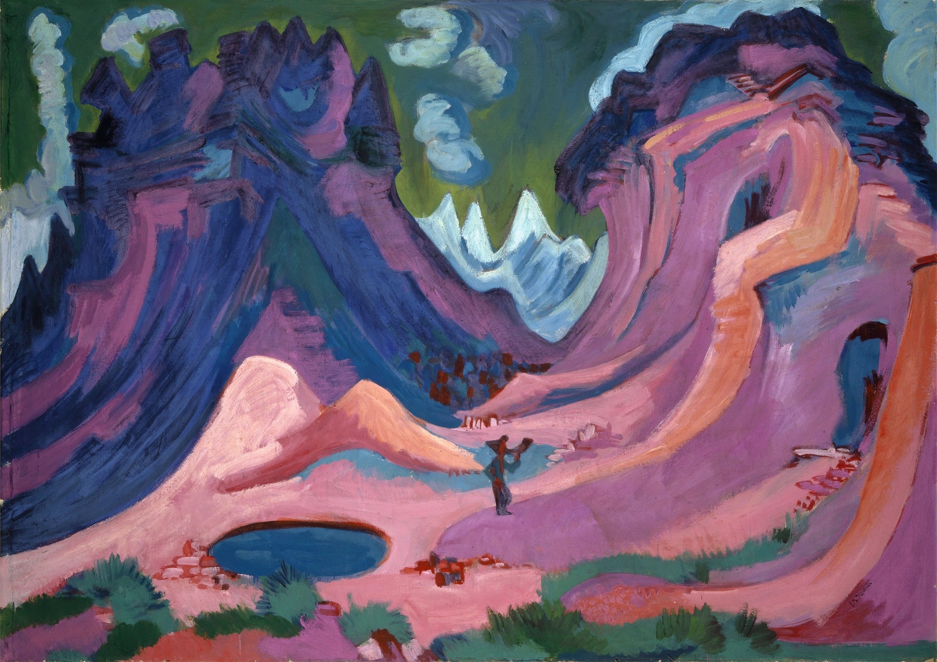 Ernst Ludwig Kirchner, Amselfluh (1922) — German Expressionist Swiss Alpine landscape, bold angular color and jagged mountain forms. Archival giclée art print on fine art paper.