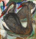 Hans Thuar, Black Swans (1923) — German Expressionist animal painting, two black swans in bold simplified forms and deep color contrast. Archival giclée art print on fine art paper.