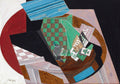Juan Gris, Checkerboard and Playing Cards (1915) — Spanish Cubist still life, fragmented geometric planes of cards, board, and tabletop. Archival giclée art print on fine art paper.