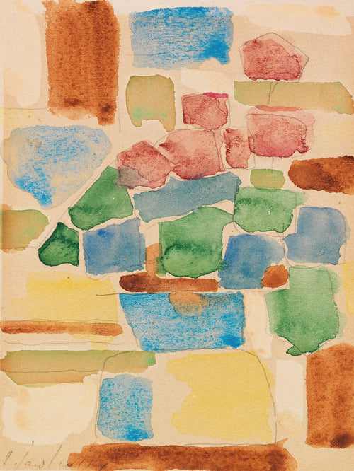 Flower Still Life (1920s) — early modernist floral painting, bold blooms in vivid layered color against a patterned ground. Archival giclée art print on fine art paper.