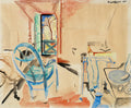 Frances Hodgkins, Interior with Blue Chair (1927) — New Zealand-British modernist, softly lit interior with a blue chair in loose gestural watercolor and warm color. Archival giclée art print on fine art paper.