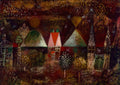 Paul Klee, Night Feast (1921) — Swiss-German Bauhaus master, whimsical nocturnal scene with simplified figures and rich layered dark tones. Archival giclée art print on fine art paper.