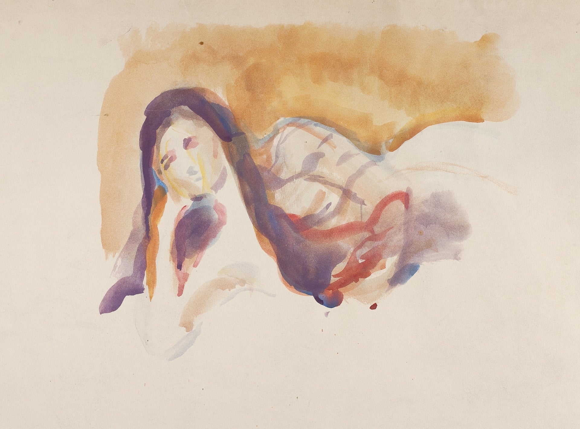 Reclining Nude (1920s) — early modernist figurative painting, a reclining nude figure in expressive brushwork and warm tone. Archival giclée art print on fine art paper.