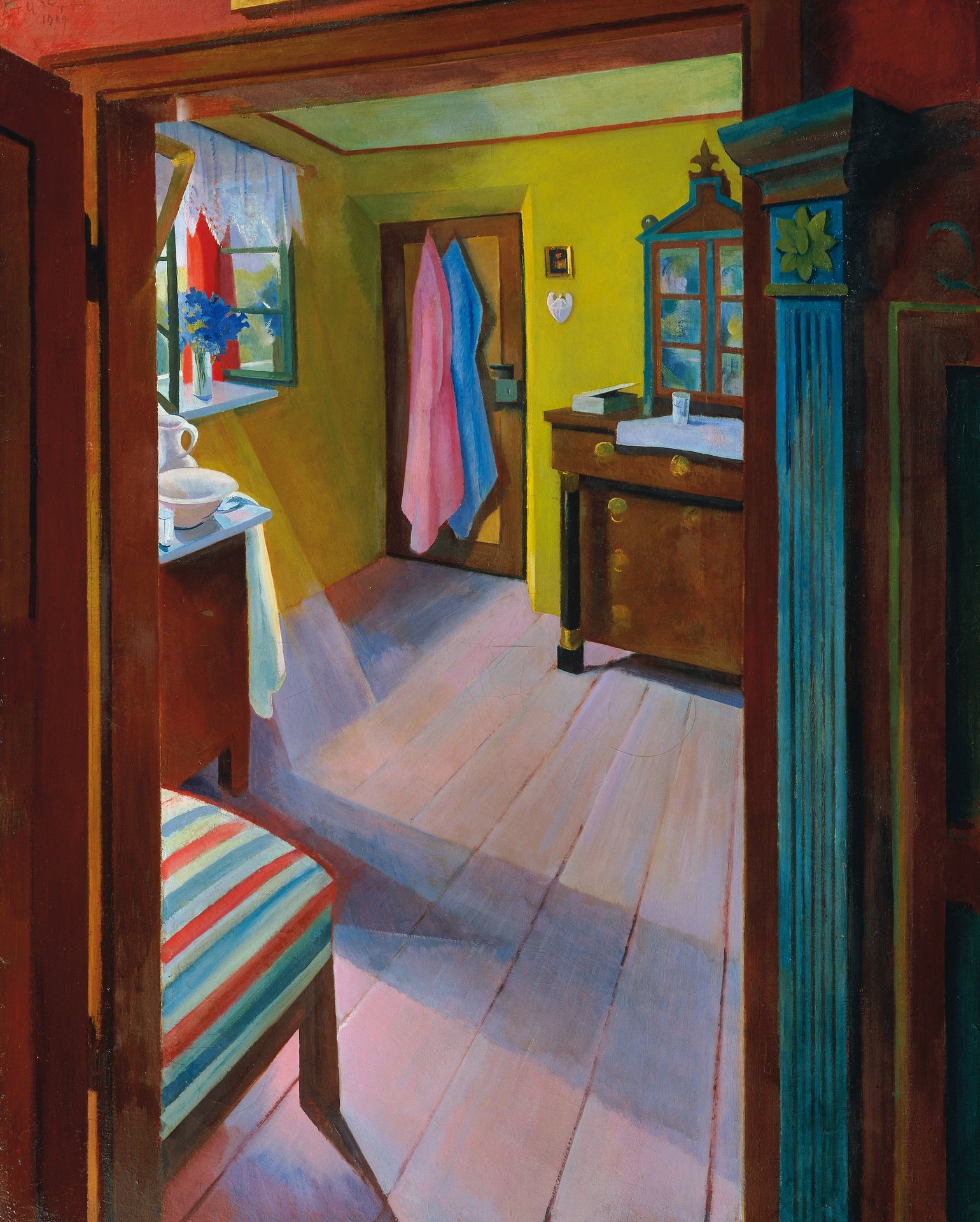 Rural Interior (1909) — early modernist domestic interior, a rural room with furniture and objects in warm earthy color. Archival giclée art print on fine art paper.