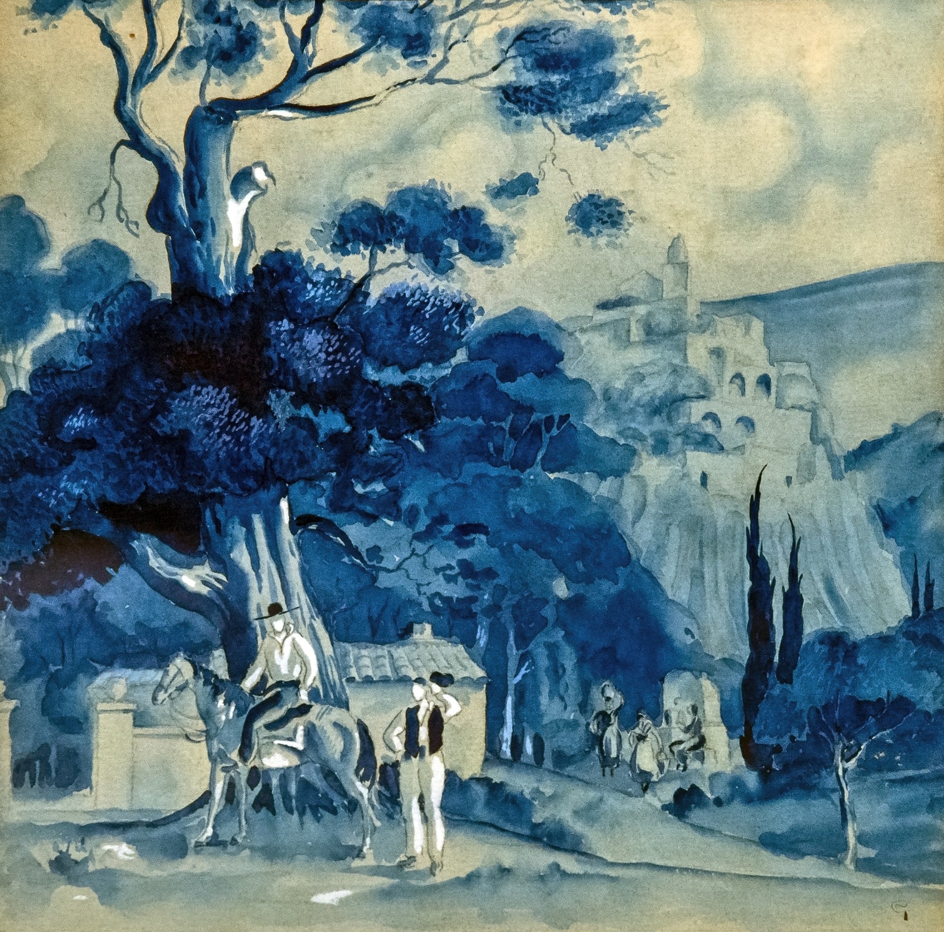 Georges Gaudion, Spanish Landscape — French Post-Impressionist painter, sun-bleached terrain in warm earthy tones with loose atmospheric brushwork. Archival giclée art print on fine art paper.