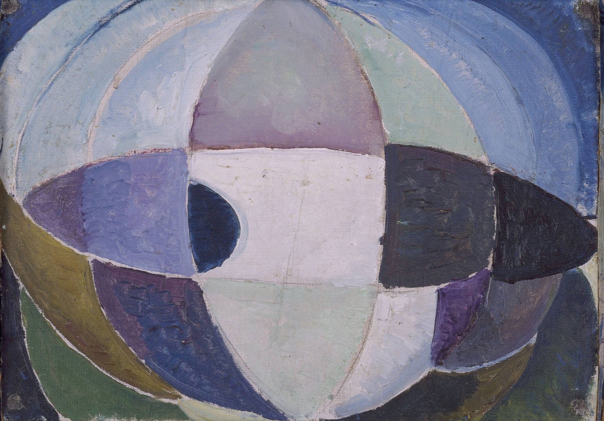 Theo van Doesburg, Sphere (1916) — Dutch De Stijl founder, bold geometric abstraction with a sphere form in primary color planes. Archival giclée art print on fine art paper.