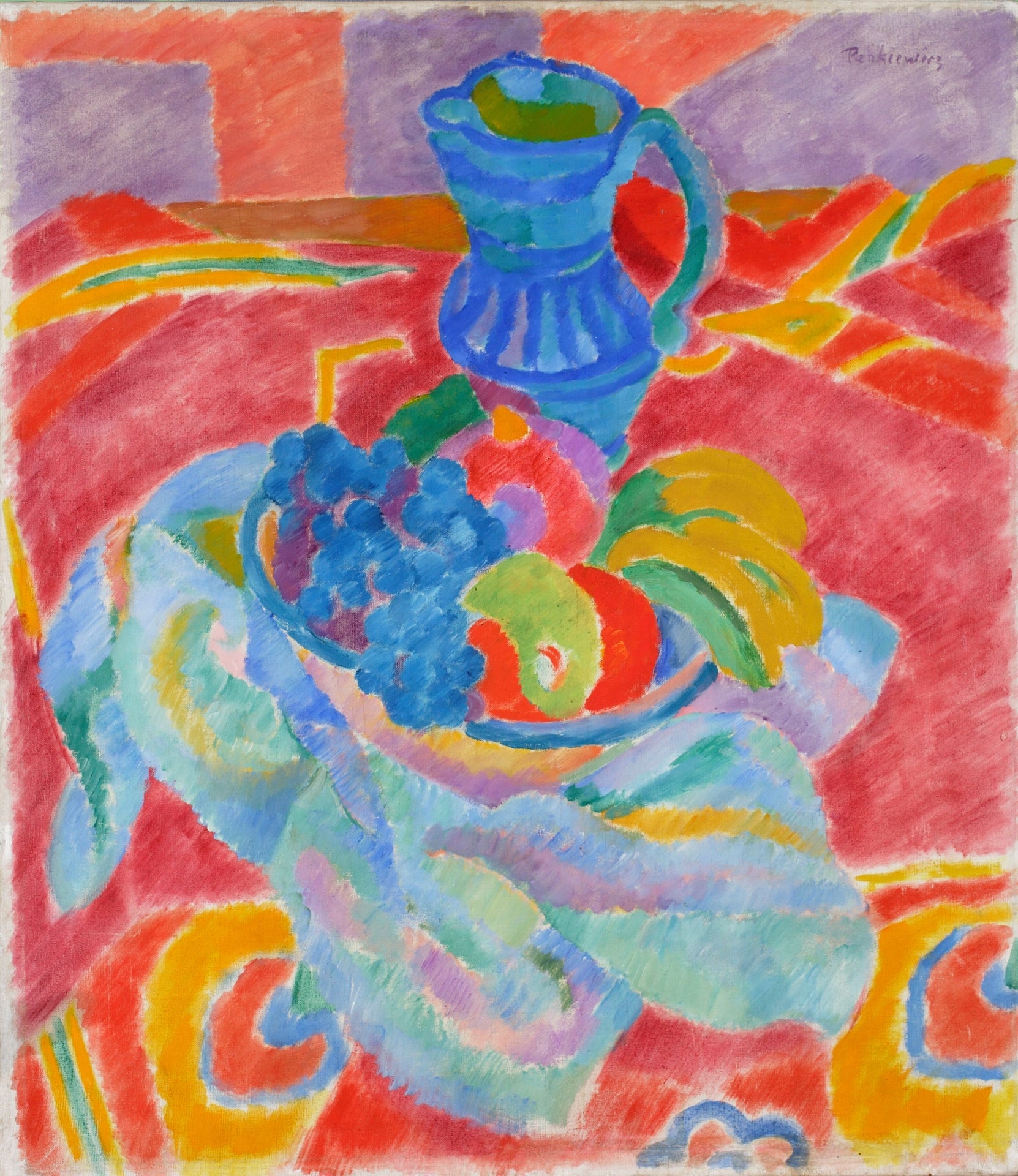 Still Life (1916-1918) — World War I era modernist still life, tabletop objects rendered in bold simplified form and color. Archival giclée art print on fine art paper.