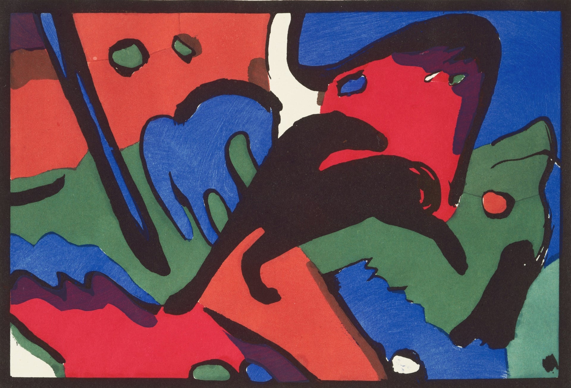 The Blue Rider (1912) — German Expressionist Der Blaue Reiter movement, a rider in bold simplified color embodying the movement's vision of art as spiritual expression. Archival giclée art print on fine art paper.