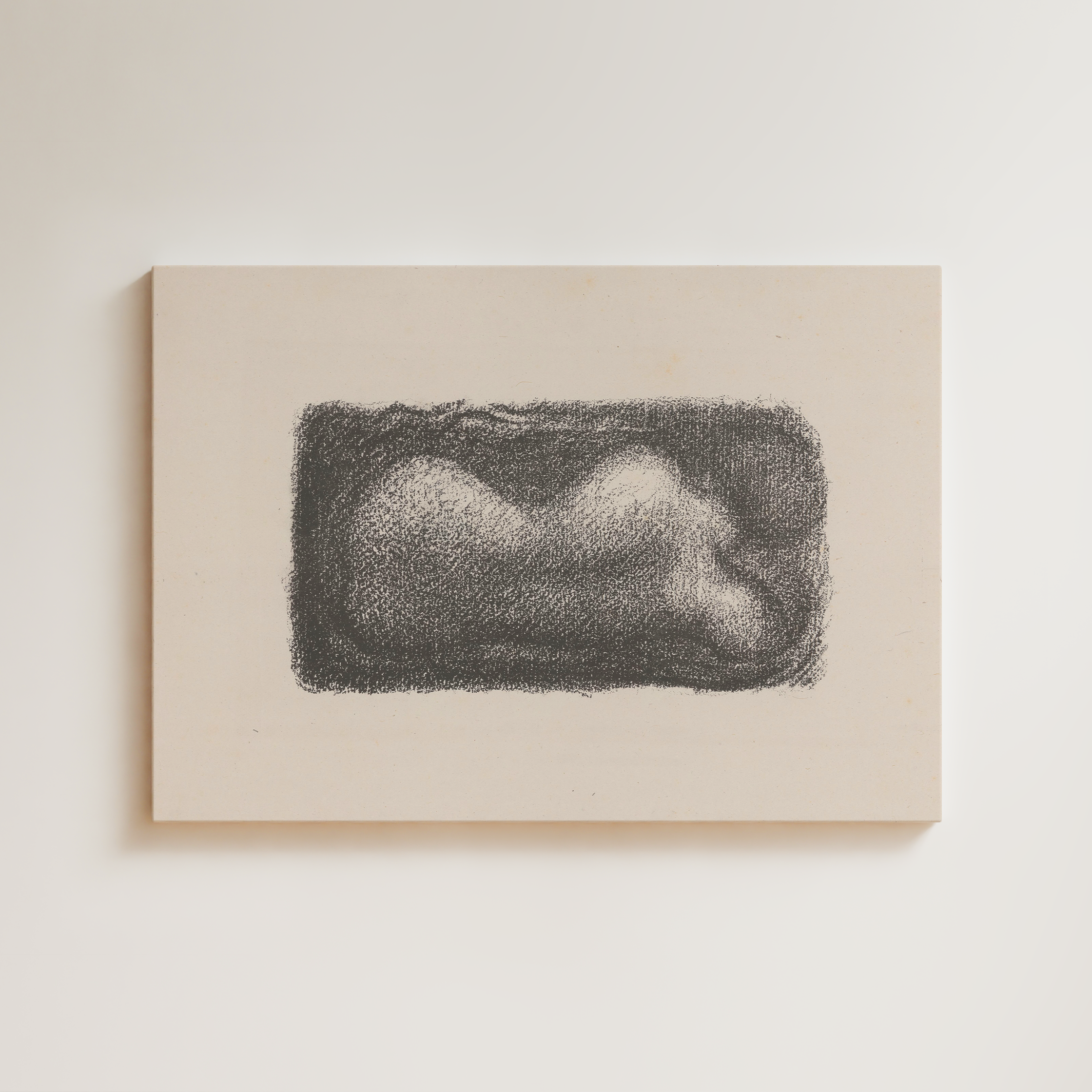 Georges Seurat Conté crayon drawing, reclining nude figure emerging luminously from a heavily worked dark rectangular ground on cream paper, characteristic tonal figure study, fine art giclée print